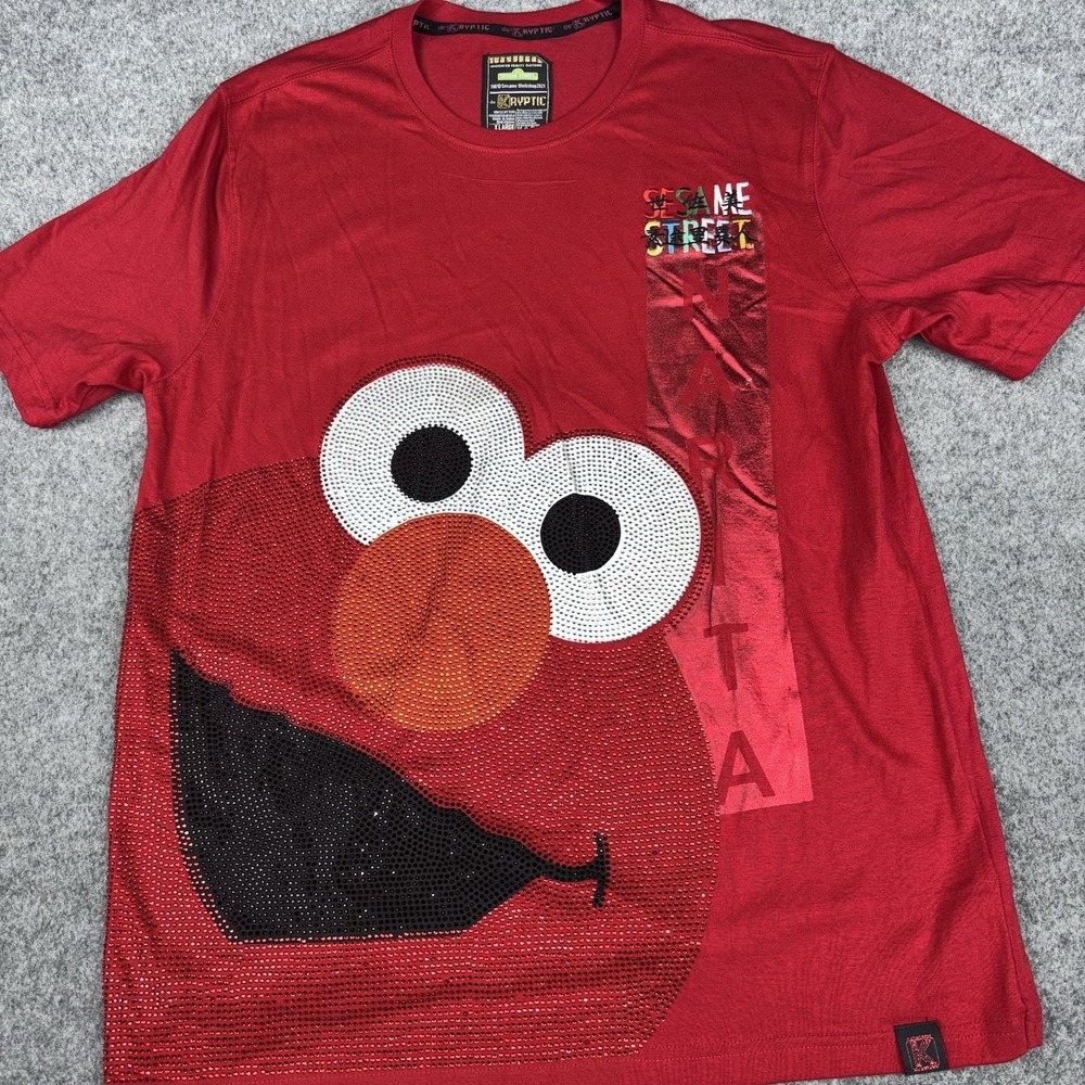 Sesame Street Elmo Shirt Mens Xl Red De.Kryptic‎ Streetwear Skater Bling Graphic